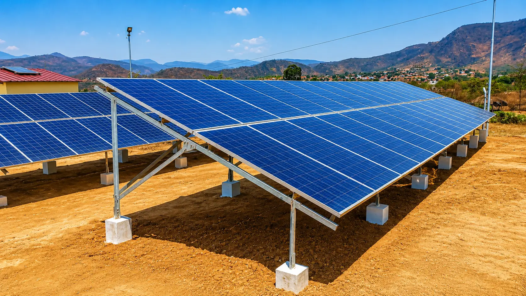Solar array powering a 22kW submersible Grundfos pump system